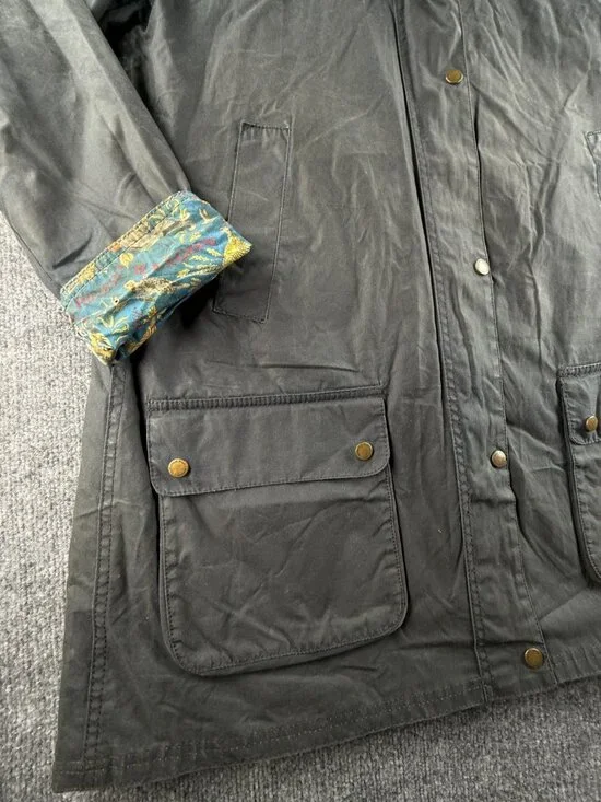 Barbour Love Wax Jacket Women Full Zip Blue Size 12 US Bird Lining Bridgewater - Picture 3 of 16